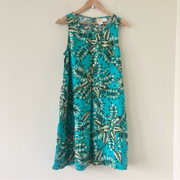 C&C California 100% Linen Palm Print Shift Pullover Sleeveless Dress Size Medium - Picture 1 of 8